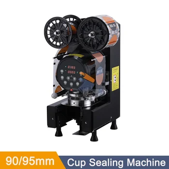 Търговски автоматична машина за запечатване чаши Модерен стилен лак за пластмасови чаши за чай с мехурчета калибър 90/95 мм с английската панел