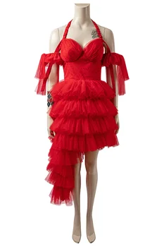 Филмът Харлин Cosplay Костюм Куин Червена бална рокля, Рокля за жените и Момичетата, Маскарадное рокля с отворен гръб, облечи за Хелоуин