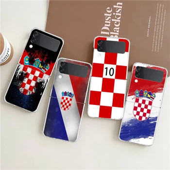 Флаг Хърватия Футболен Луксозен Калъф За Телефон Samsung Galaxy Z Flip 3 4 5 ГРАМА Твърд Сгъваем Калъф за Samsung Z Flip3 с Прозрачен Капак