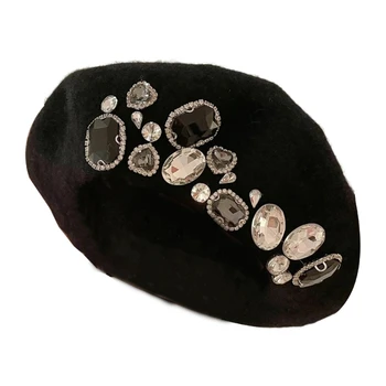 Френски необходимо, шапка-барета с пайети, Шапка Вестникарче, Универсална стилни дрехи за момичета, шапка на художник, женски взема с припокриване