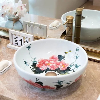 Художествени керамични мивки за баня, мивка за домакински плотове, творчески кръгла мивка, чисто Нов китайски индивидуален тоалетка за баня с мивка