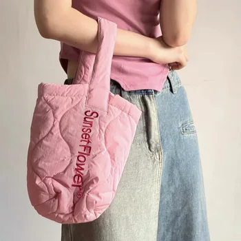 чанта-тоут голям капацитет 2022, модни нова мини-мътна плиссированная памучен чанта с двойна употреба за подмишниците