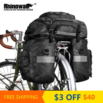 Чанти Rhinowalk Bike Pannier 65Л Водоустойчив велосипедна стойка 3 В 1 Заден багажник за Мотор чанта на Задната стойка велосипедна чанта за багажник