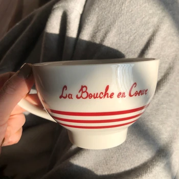 Чаша лате с червени букви във френски стил, керамични чаши за капучино, с мляко, комплект чаени чаши за домашния офис, кухненски чаша