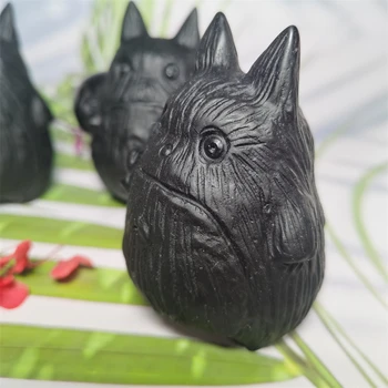 Чист натурален черен обсидиан може да се използва като подарък орнаменти, изрязани машина от черен обсидиан, голям дебел cartoony котка ZZ