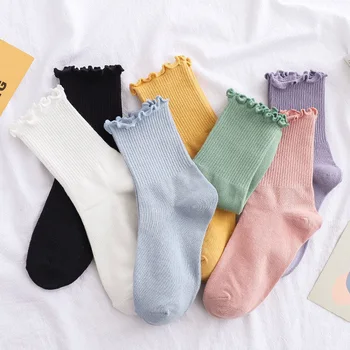 Чорапи с дървени уши, дамски дантелени обикновена чорапи, нови корейски дамски ежедневни памучни чорапи, с хубави дрямка, пролетно-летни чорапи Сокс