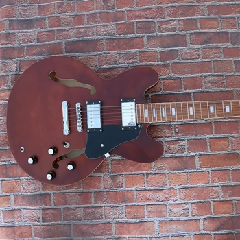 Шестиструнная електрическа китара с кафява дупка f, корпус инкрустиран с покритие от розово дърво, в магазина ни прави различни електрически китари по индивидуална заявка